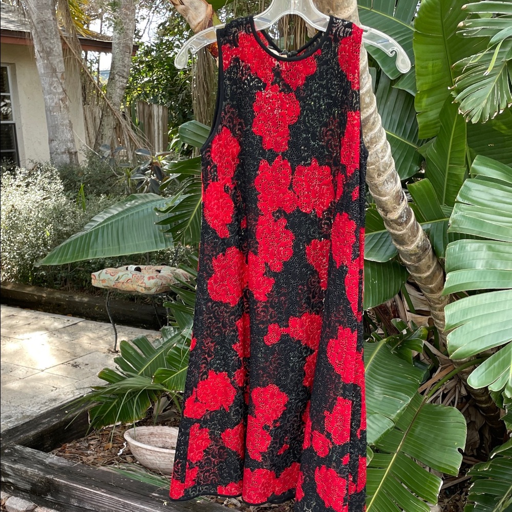 dark floral lace trapeze dress